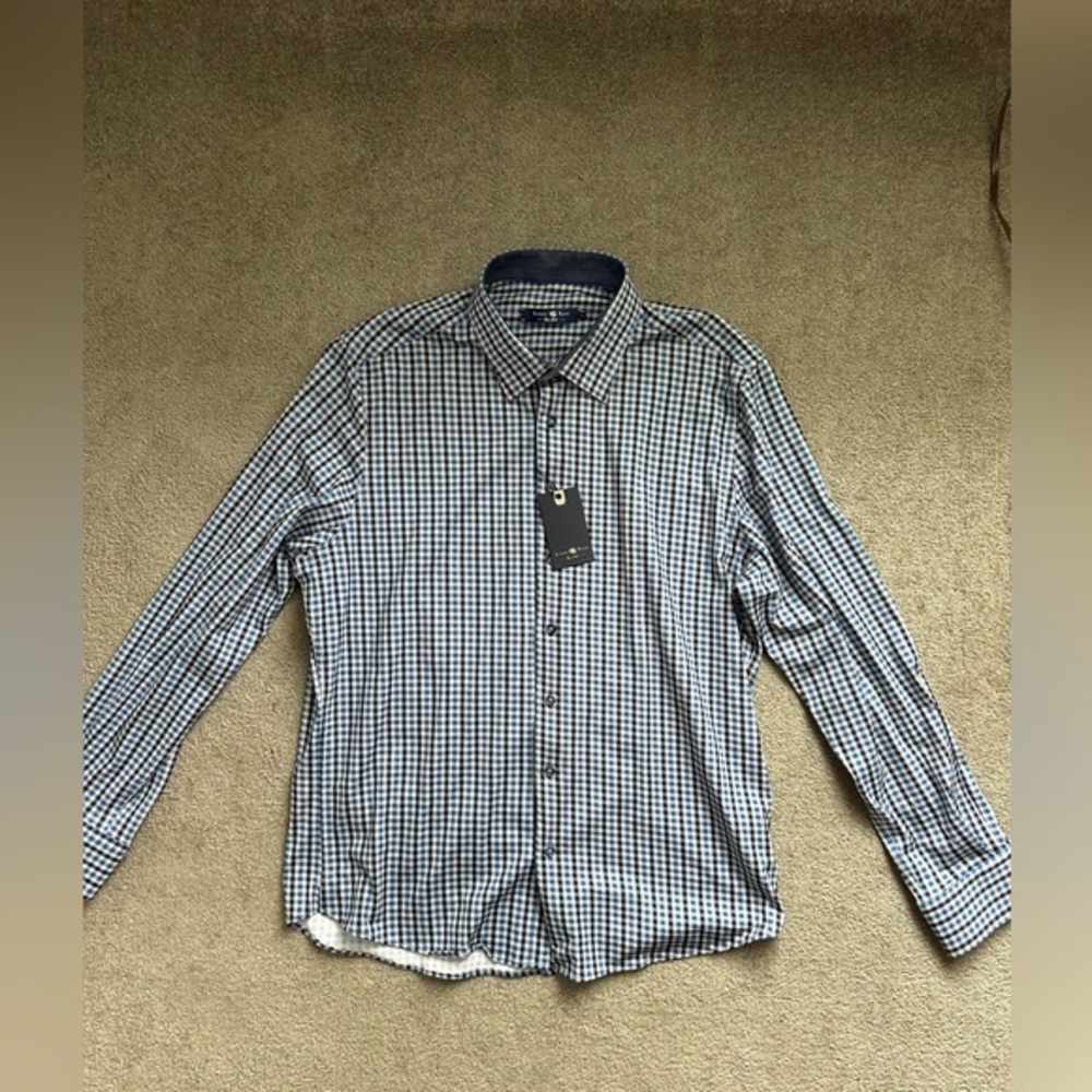 Stone Rose Blue Shirt Mens XXL Check Long‎ Sleeve